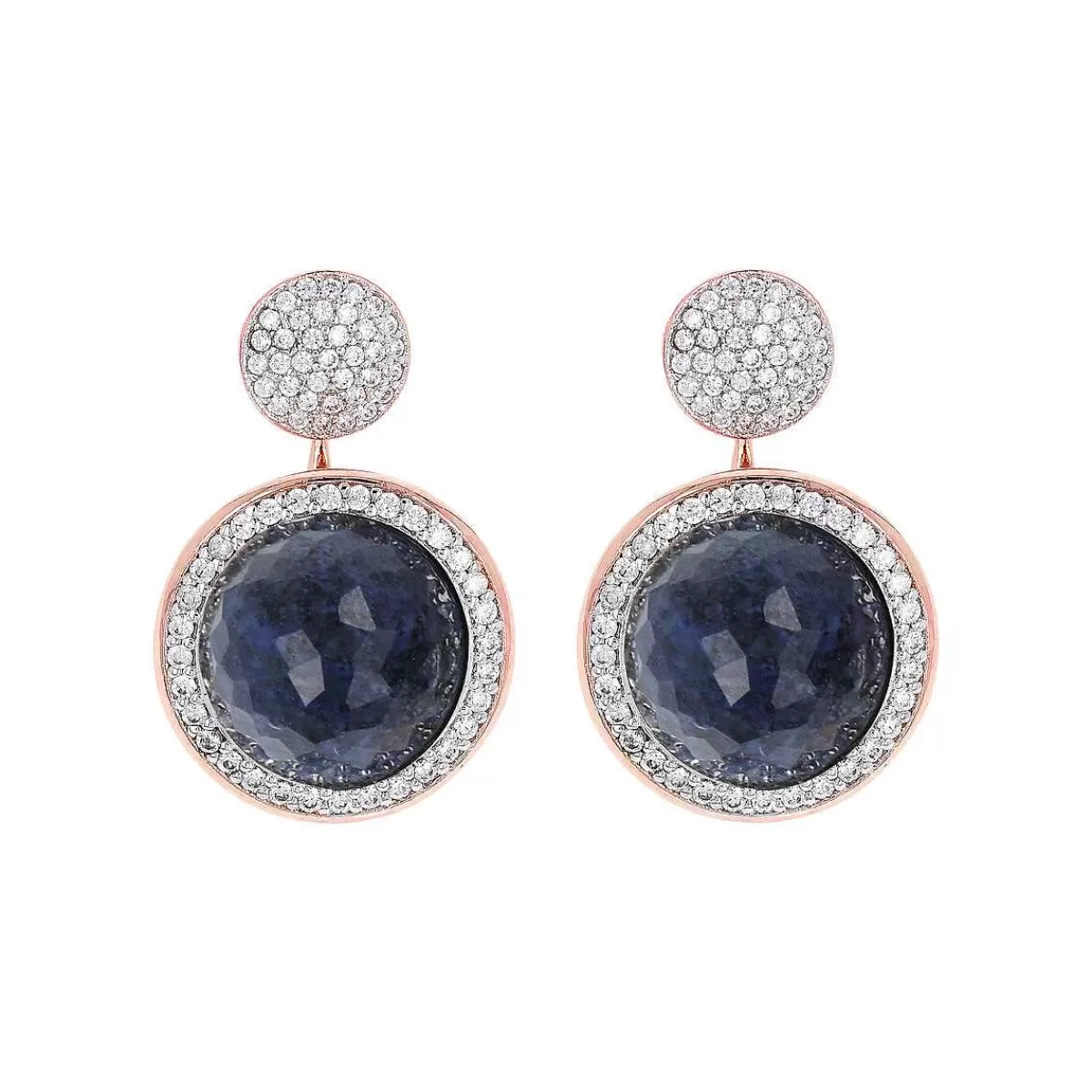 New Orecchini Pendenti Con Pietra Naturale Rotonda E Pave Di Cubic Zirconia Orecchini