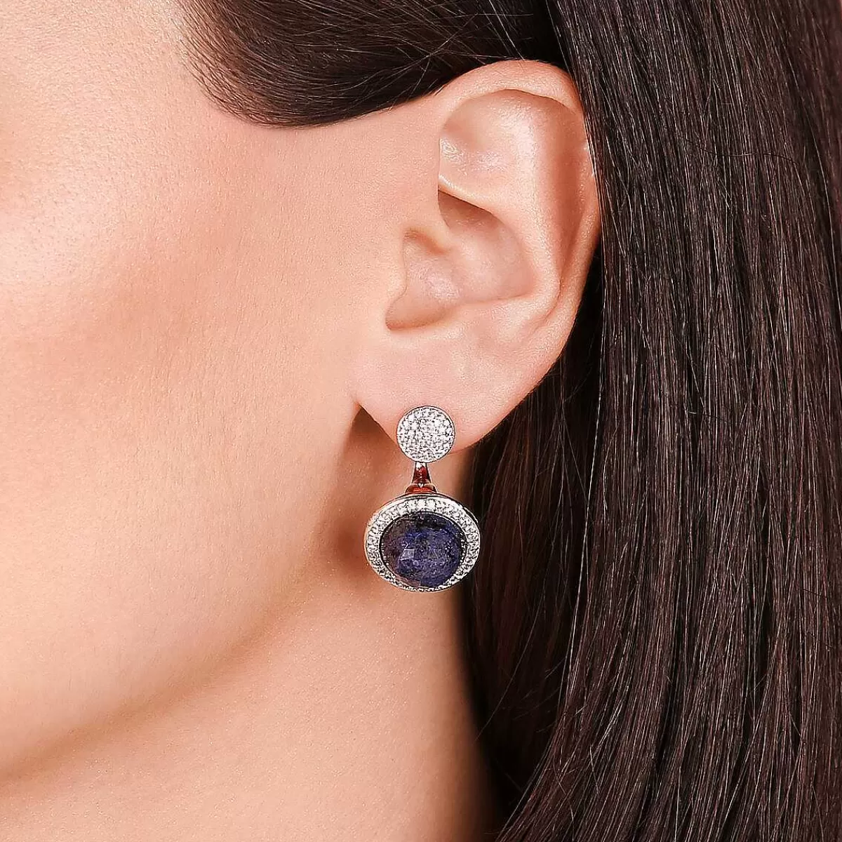 New Orecchini Pendenti Con Pietra Naturale Rotonda E Pave Di Cubic Zirconia Orecchini