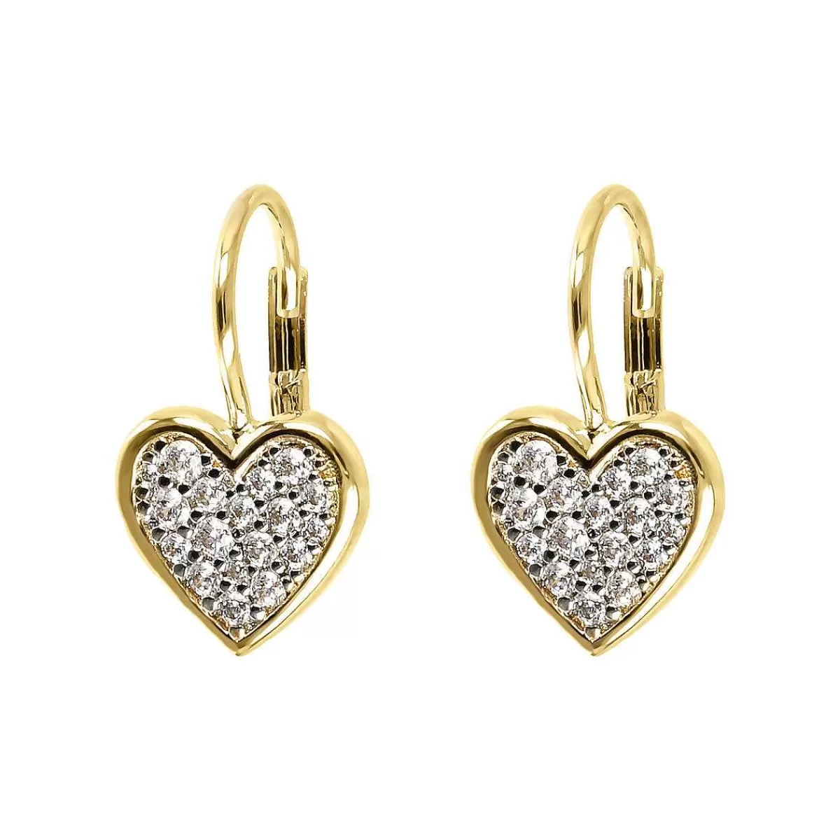 Sale Orecchini Pendenti Dorati Con Cuore In Zirconi Orecchini