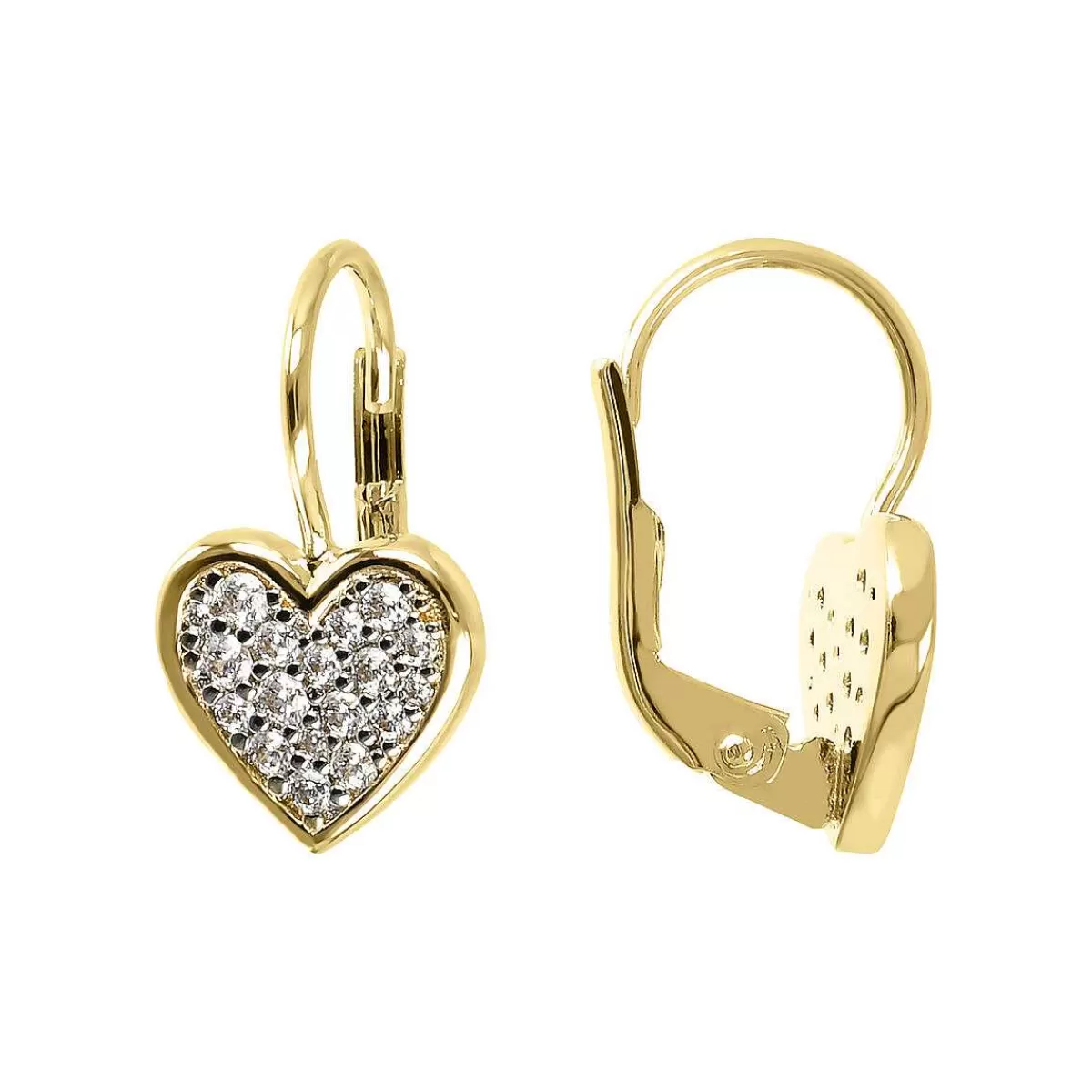 Sale Orecchini Pendenti Dorati Con Cuore In Zirconi Orecchini