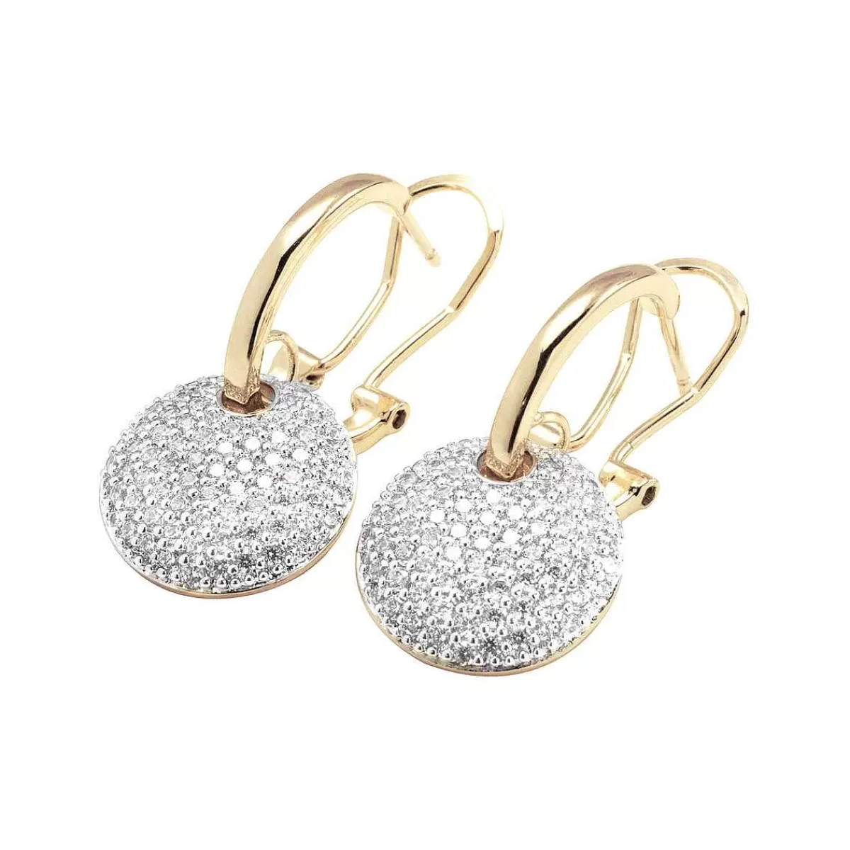 Shop Orecchini Pendenti Dorati Con Pave Rotondo In Cubic Zirconia Orecchini