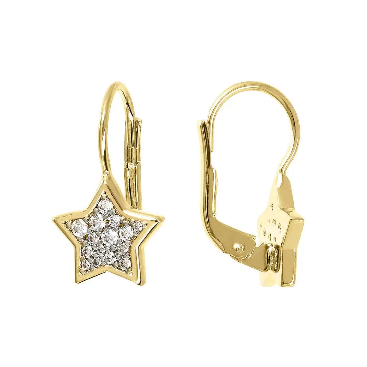 Sale Orecchini Pendenti Dorati Con Stella In Pave Di Zirconi Orecchini
