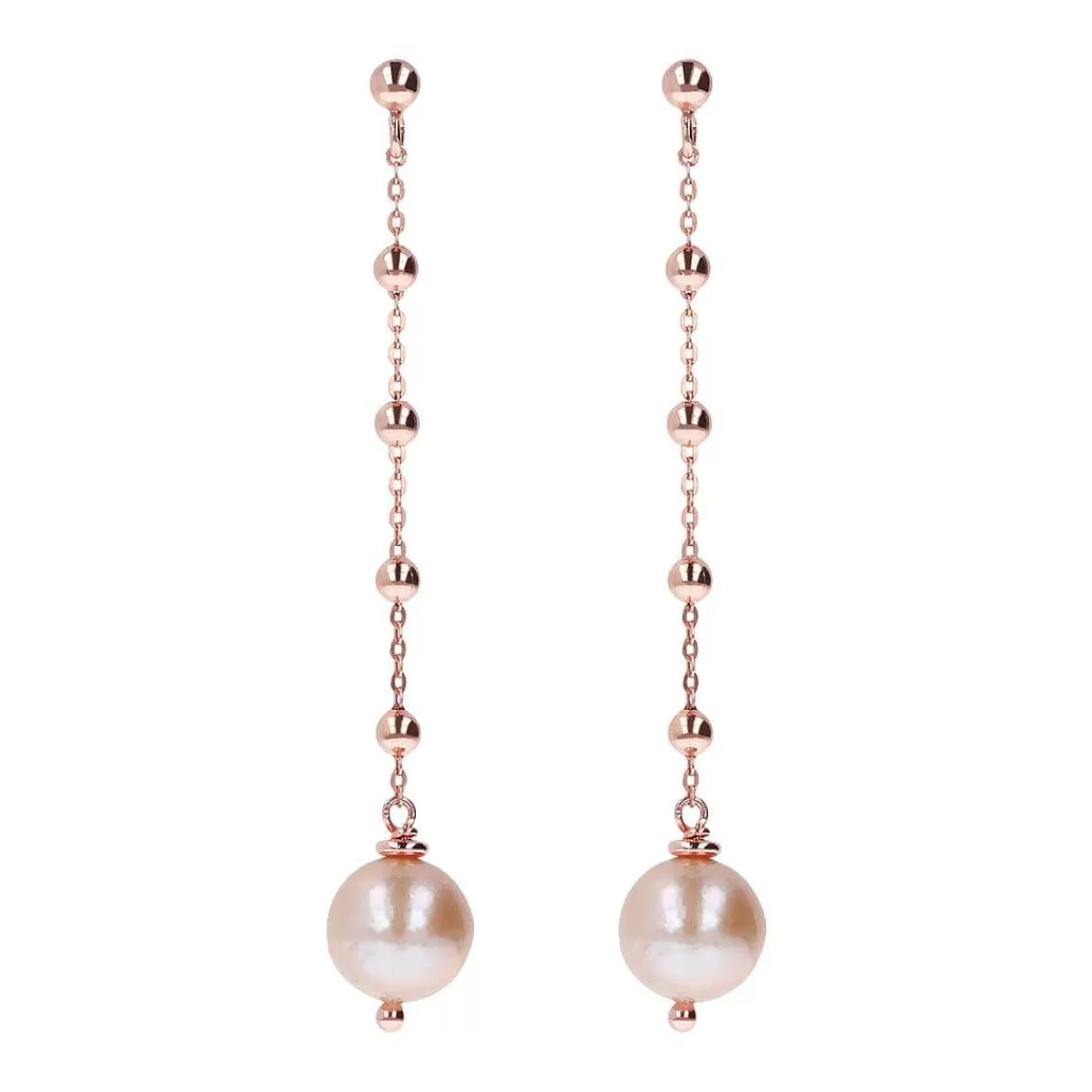 Store Orecchini Pendenti In Filo Con Palline E Perla Ming Coltivata D'Acqua Dolce Rosa O 10 Mm Orecchini