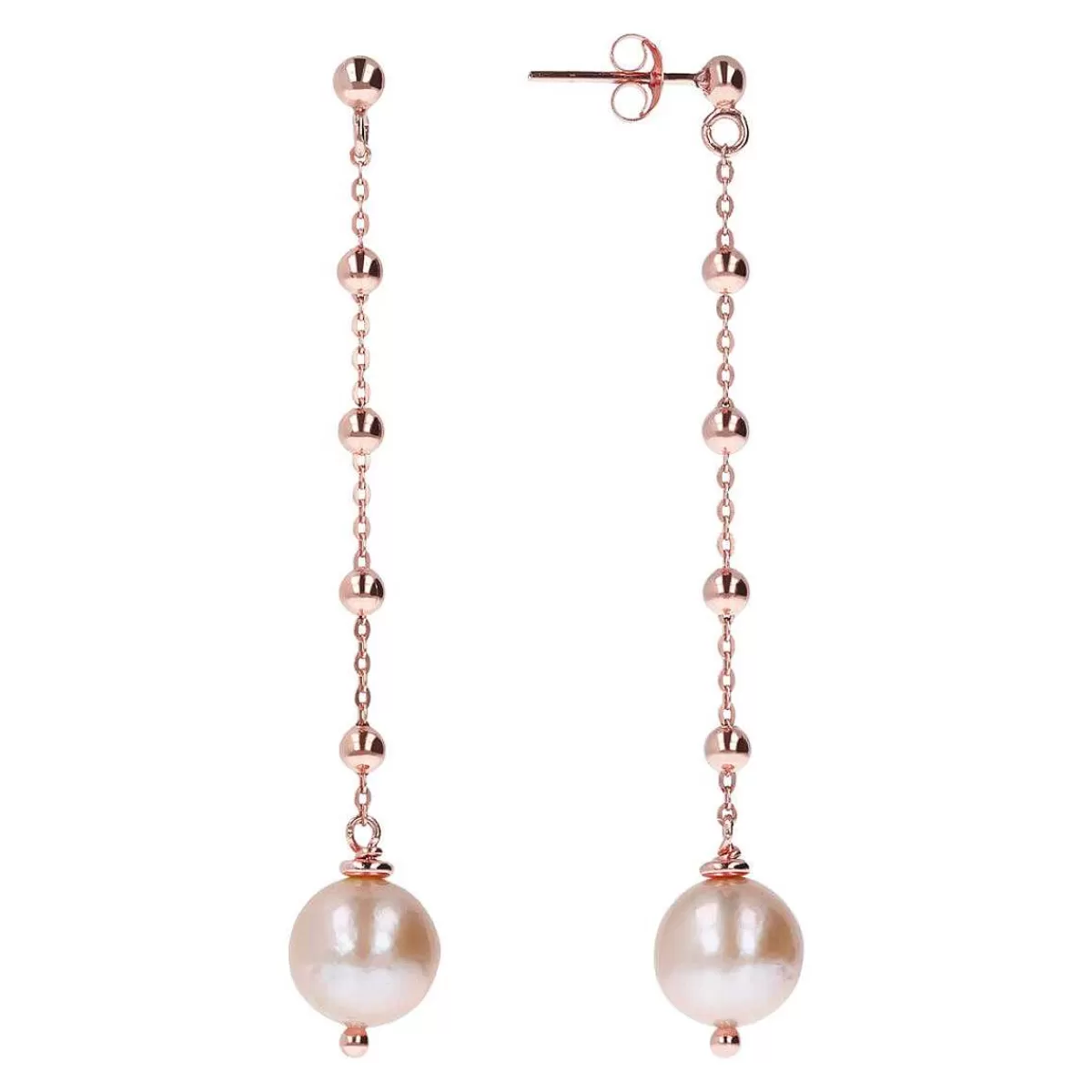 Store Orecchini Pendenti In Filo Con Palline E Perla Ming Coltivata D'Acqua Dolce Rosa O 10 Mm Orecchini