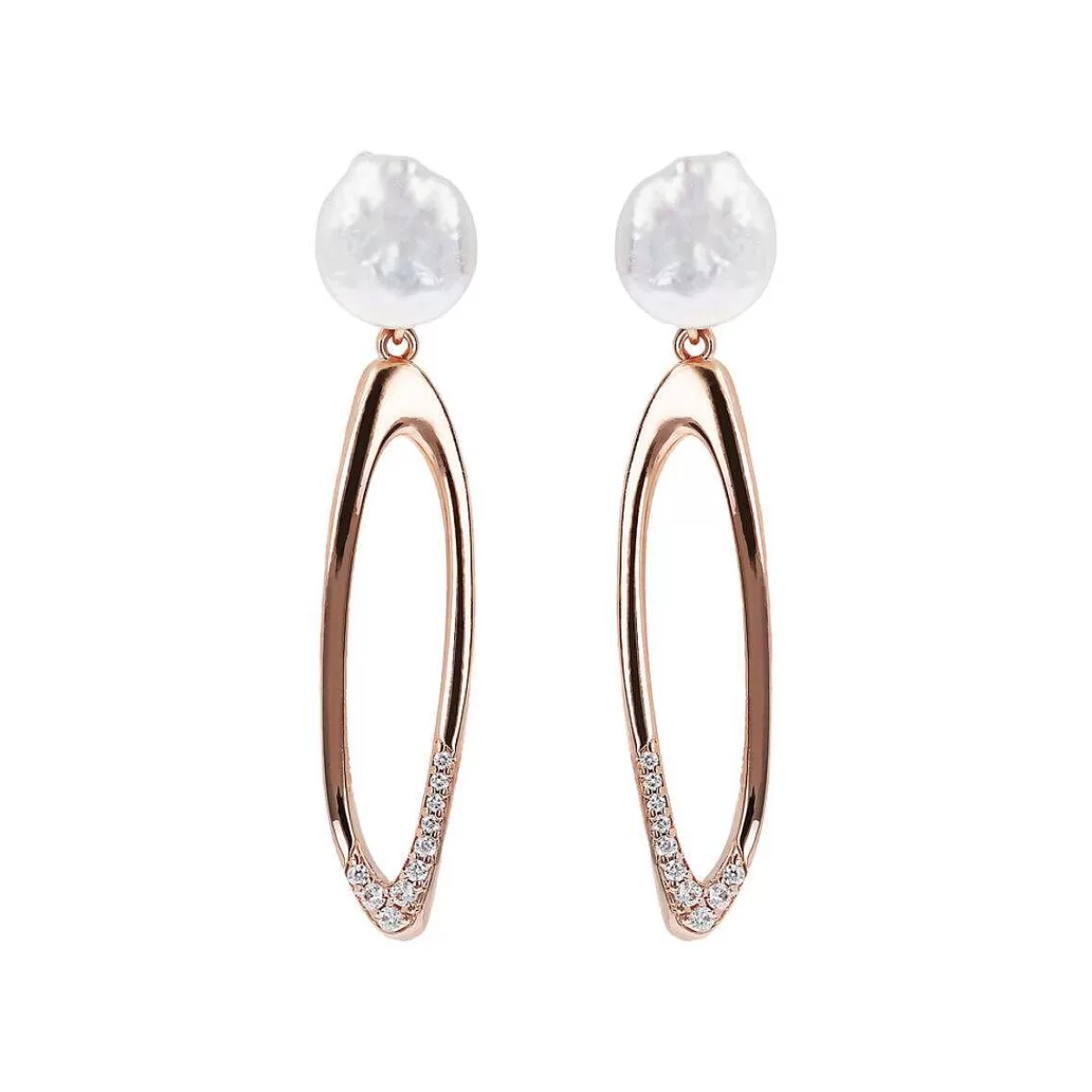 Online Orecchini Pendenti Ovali Con Zirconi Cubici E Perla Coltivata D'Acqua Dolce Bianca O 9/10 Mm Orecchini