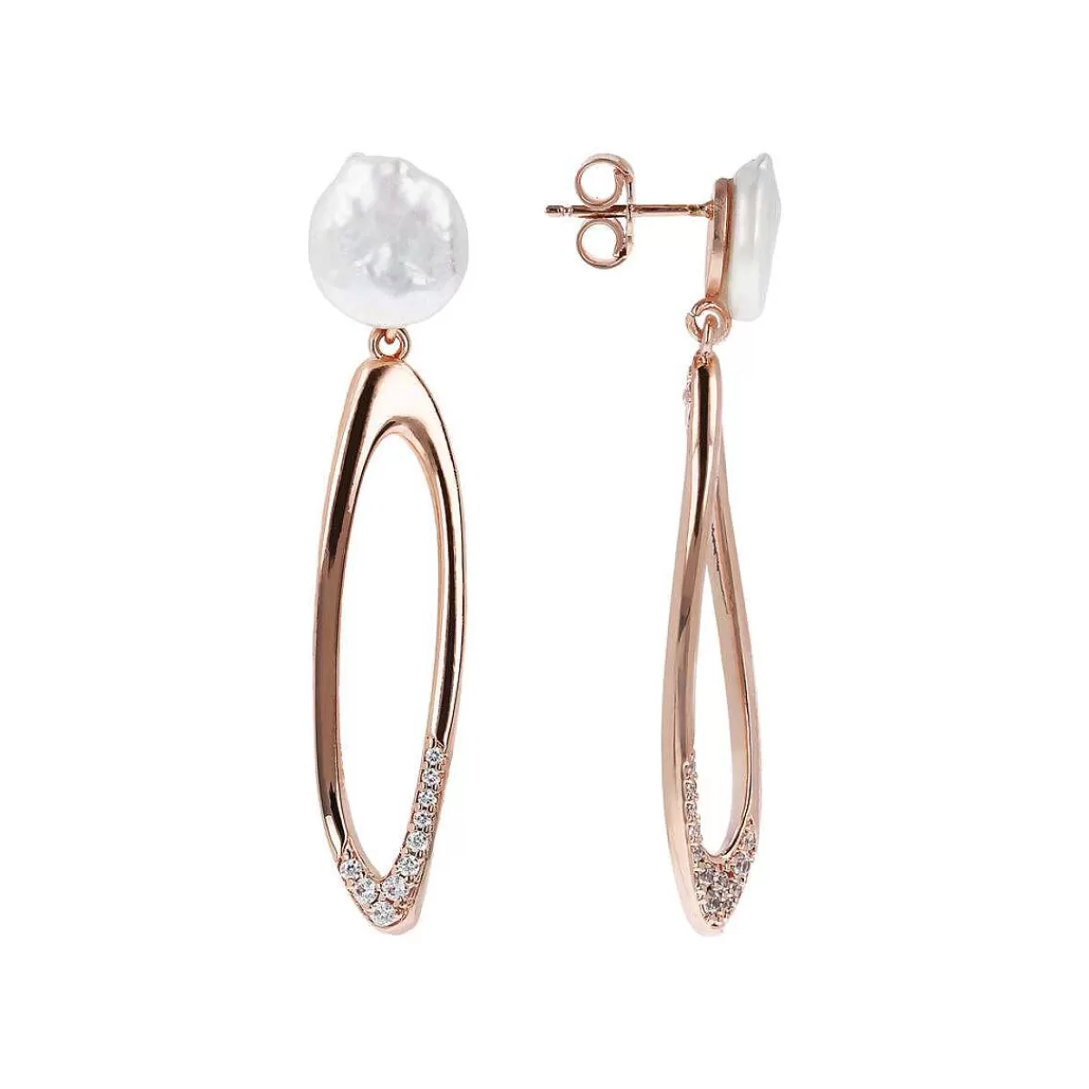 Online Orecchini Pendenti Ovali Con Zirconi Cubici E Perla Coltivata D'Acqua Dolce Bianca O 9/10 Mm Orecchini